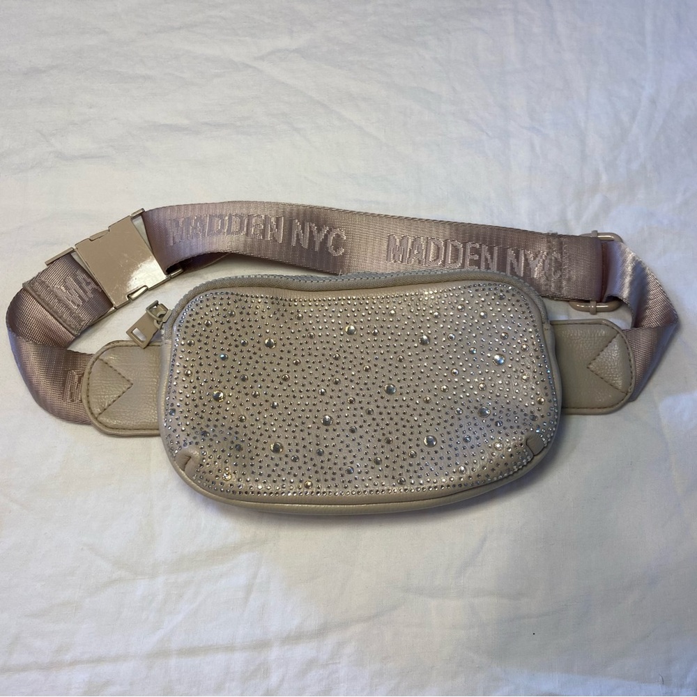Madden NYC Women's Crystal Fanny Pack Crossbody, Beige